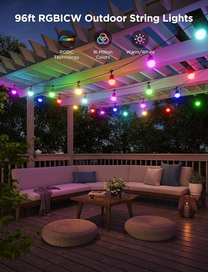 Govee Smart Outdoor String Lights 2, 96ft RGBIC Patio Lights with 30 Bulbs | Dimmable Warm White LED Bulbs, IP65 Waterproof, 47 Scene Modes for Backyard, Balcony, Work with Alexa, App Control - Image 3