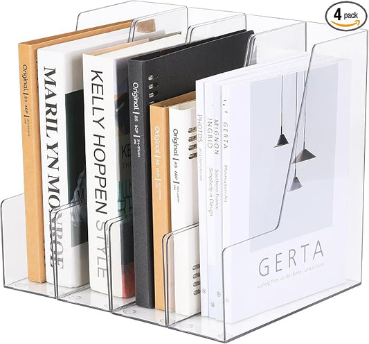 CiWiVOKi Vertical File Holder, Clear PET Desk Organizer and Storage Bins Holding for Magazines, Binders, Notebooks, Envelopes, Multi-purpose Plastic Document Organizer for Home Office, 4 pack by CiWiVOKi