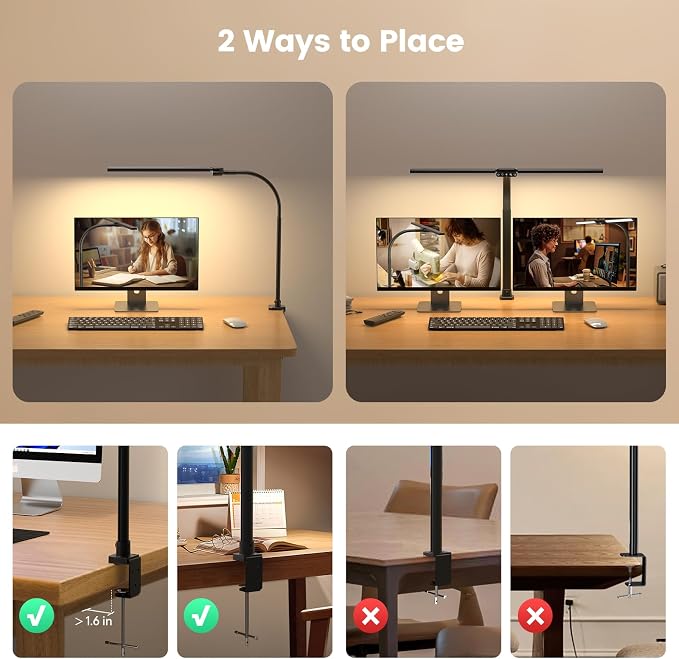 SIBRILLE Upgraded Desk Lamp for Home Office - Dimmable Computer Desk Light with Remote, Modern Architect Task Lamp with Color Changing, Flexible Desktop Lamp with Gooseneck for Monitor, Double Head - Image 6
