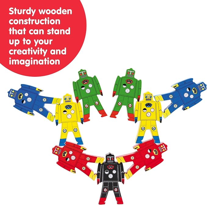 Schylling Stacking Robots - Colorful Wooden Stacking Toy for Kids - 9 pcs. Fun Puzzle for Balancing and Imaginative Play - Ages 3 and Up - Image 5