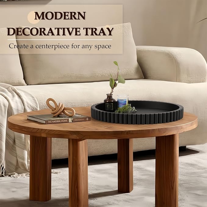 Oval Tray for Coffee Table Decor, 15" Concrete Tray, Table Centerpieces Decorative Trays for Home Decor, Modern Decorative Trays for Coffee Tables, Centerpiece Trays, Black - Image 2