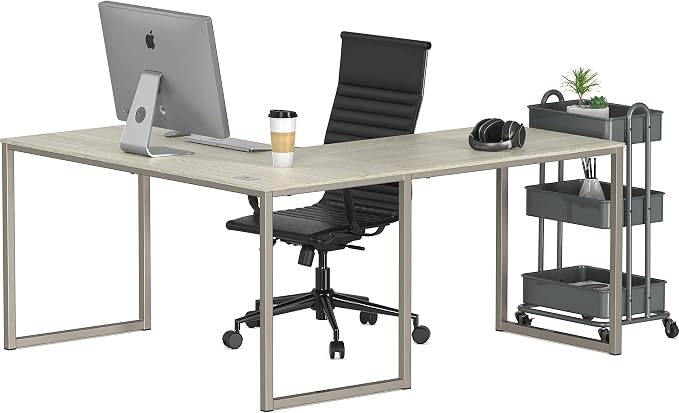 SHW Mission 55 x 60 L-Shape Home Office Computer Desk, Maple | Reversible Desktop Design - Image 7