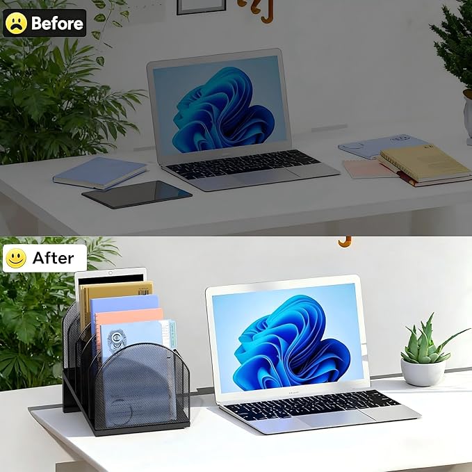 gianotter Desktop File Organizer with 5 Compartments | Desk Organizer Paper Organizer for Desk Workspace Organizers for Office Supplies (Black, Inclined Style) - Image 2