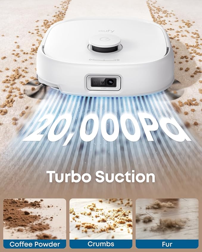 eufy E25 Robot Vacuum and Mop Combo, 20,000 Pa, HydroJet Roller Mop | Extendable Side Brush, All-in-One Station, AI Obstacle Avoidance, Zero-Tangle Design, Edge-to-Corner Cleaning, White - Image 4