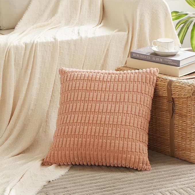 Fancy Homi 4 Packs Decorative Throw Pillow Covers for Living Room Couch Bed, Modern Farmhouse Boho Home Décor Accent Cushion Case, 26" x 26", Peach - Image 2