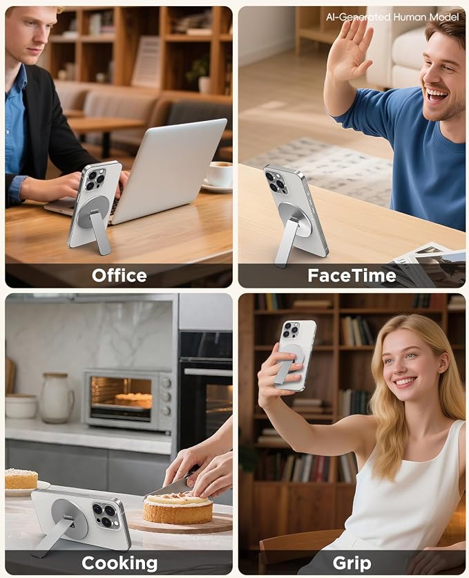 Magnetic Phone Stand Grip for Magsafe, Utral-Thin Snap-on Phone Kickstand, Holder & Grip, Foldable & Adjustable for Hands-Free Viewing | Compatible with Phone 16 15 14 13 12 Pro,Silver - Image 8