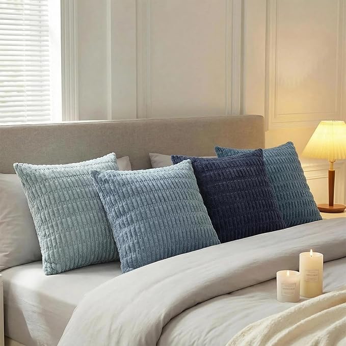Fancy Homi 4 Packs Decorative Throw Pillow Covers for Living Room Couch Bed, Modern Farmhouse Boho Home Décor Accent Cushion Case, 16" x 16", Blue Series - Image 3