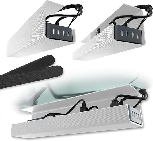 No-Screw Under Desk Cable Management Tray - Self-Adhesive Installation, Cord Management, Cable Tray, Under Desk Wire Organizer - White Set of 2 by ScandinavianHubCableTrays