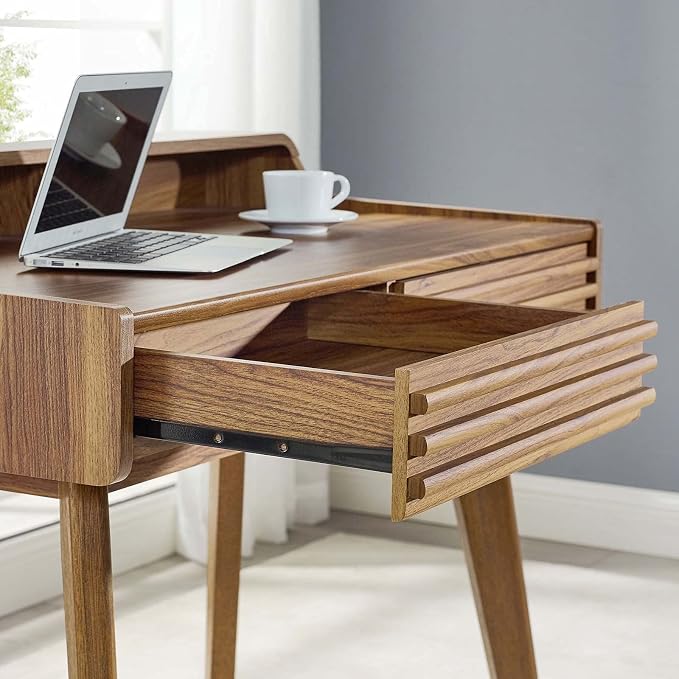 Modway Render Mid-Century Modern Writing Desk in Walnut - Image 10