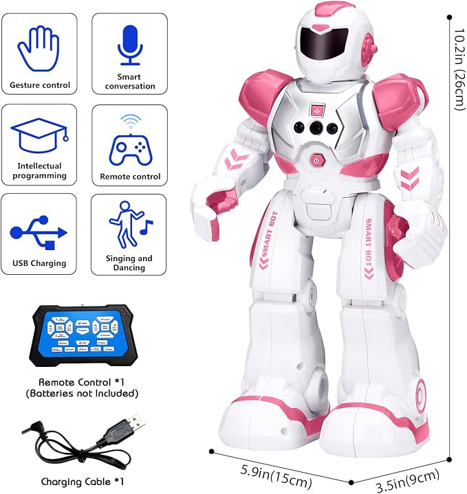 KingsDragon Robots Toy for Kids, RC Gesture Sensing Toy, Interactive Walking Singing Dancing Robot Birthday Presents for Boys Girls Age 6 7 8 9 Years Old,Pink - Image 3