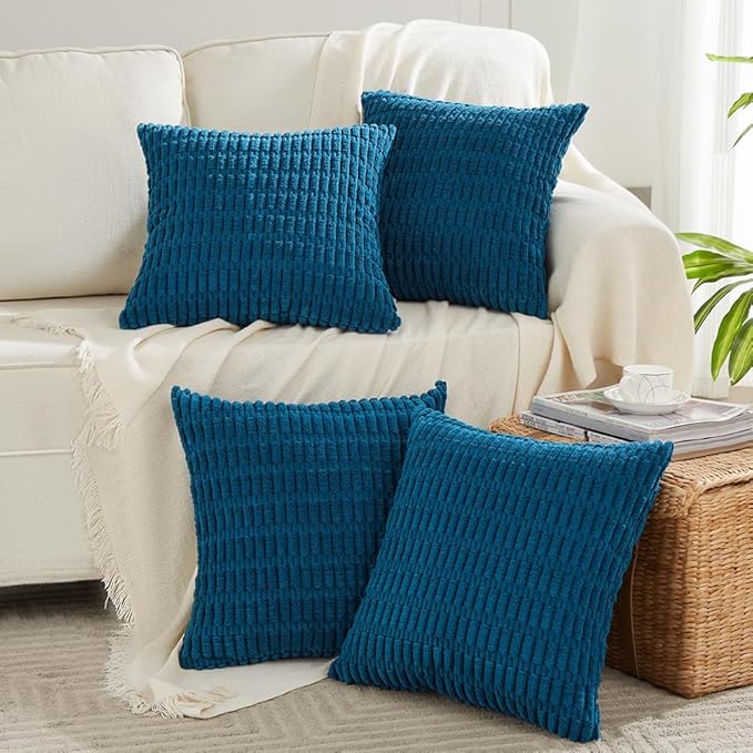 Fancy Homi 4 Packs Decorative Throw Pillow Covers for Living Room Couch Bed, Modern Farmhouse Boho Home Décor Accent Cushion Case, 18" x 18", Teal by Fancy+Homi