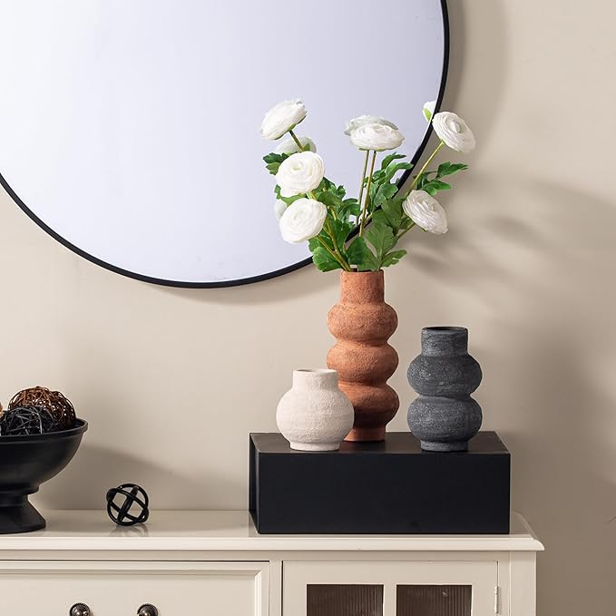 Ceramic Vase Home Table Decor - Flower Vase Set of 3 Living Room Kitchen Decorations Farmhouse Modern Rustic Vases Decorative Centerpiece for Shelf Bedroom Office Bathroom Dining Coffee Desk - Image 5