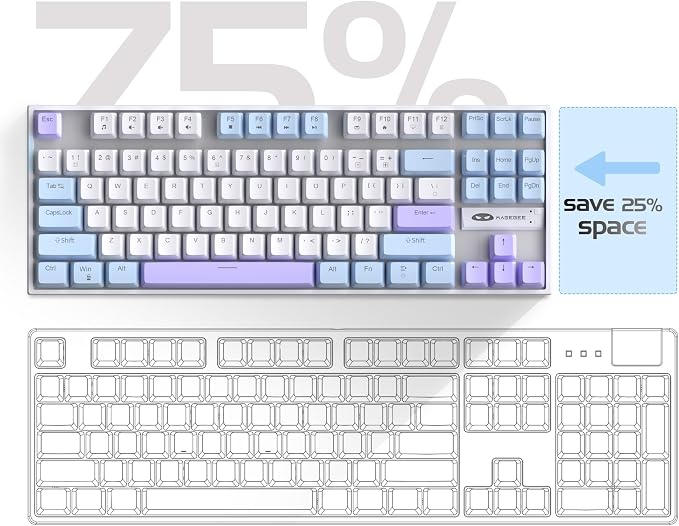 MageGee 75% Mechanical Gaming Keyboard, Red Switch, LED Blue Backlit, 87 Keys Compact TKL Wired Keyboards for Windows Laptop PC Gamer - White/Blue - Image 3