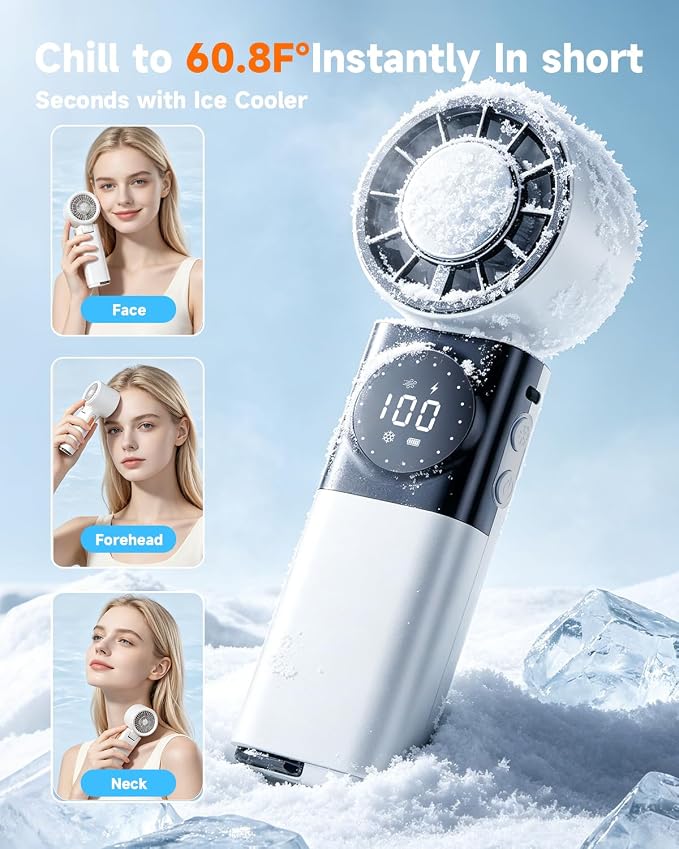 Handheld Turbo Fan 5000mAh Cooling Fan with TEC Semiconductor Fast Chilling, 5 Speeds, 135° Foldable & 360° Airflow, USB Output for Phone Charging, Portable Desktop or Neck Fan for Travel Outdoor Home - Image 5