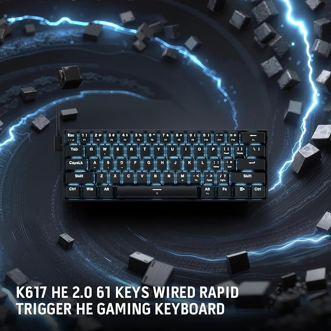 Redragon K617 HE Wired Hall-Effect Rapid Trigger Magnetic Gaming Keyboard | 8K Polling Adjustable Actuation, 61 Keys Design for More Room to Aim, Swap-Ready Socket for Mod, RGB Pro Software Supported - Image 9