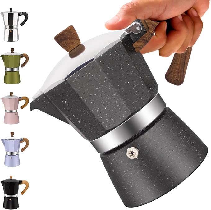 3 Cup Aluminum Moka Pot Classic Stovetop Espresso Coffee Maker 150ml 5oz Coffeemaker Percolator Mocha Pot Greca Coffee Maker Cafe Makers for Italian and Cuban Café Brewing Gray by Vaolvpant