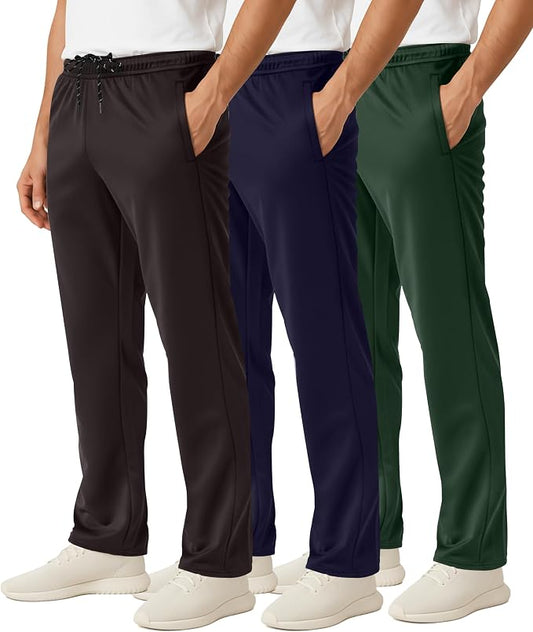 3 Pack Men's Mesh Open Bottom Sweatpants Active Athletic Workout Gym Pocket | Available in Big & Tall, Uncuffed, Elastic Waistband, Drawstring, Straight Leg, Running, Jogging, Exercise, Training, Sports by RealEssentials