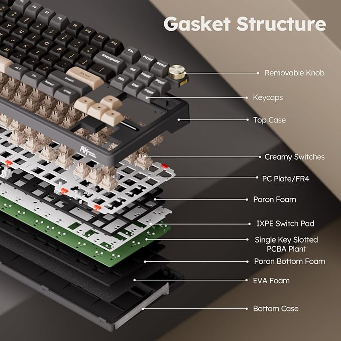 RK ROYAL KLUDGE R87 Pro Wired Mechanical Keyboard with Hot Swappable Knob 75% Creamy Gaming Keyboard 88 Keys TKL Gasket Mounted RGB Backlit with QMK/VIA, MDA Profile, Linear Creamy Switch, Black - Image 7