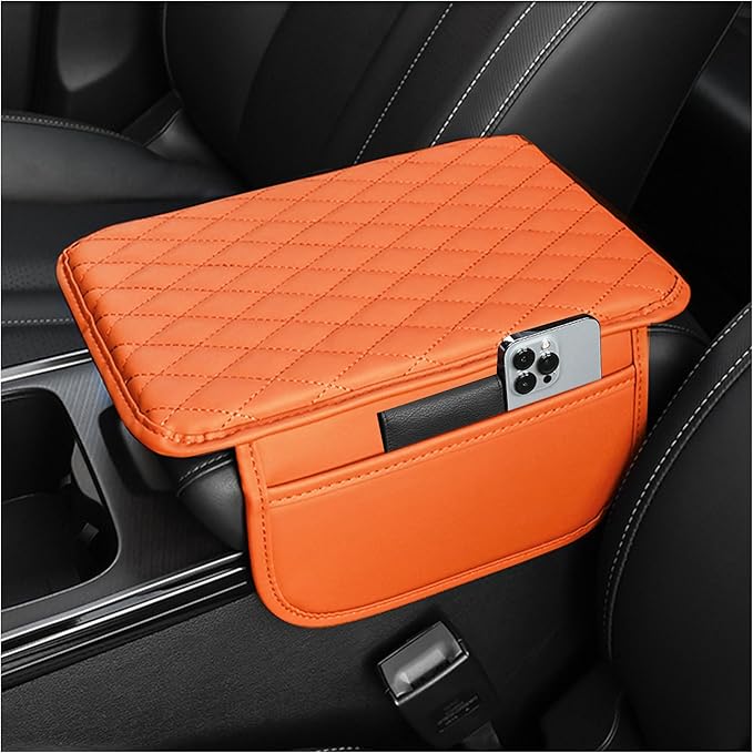 Stacool Upgraded Car Center Console Cover,Microfiber Leather Car Armrest Cover Cushion with 2 Storage Bags,Universal Car Armrest Storage Box (Orange) by Unknown
