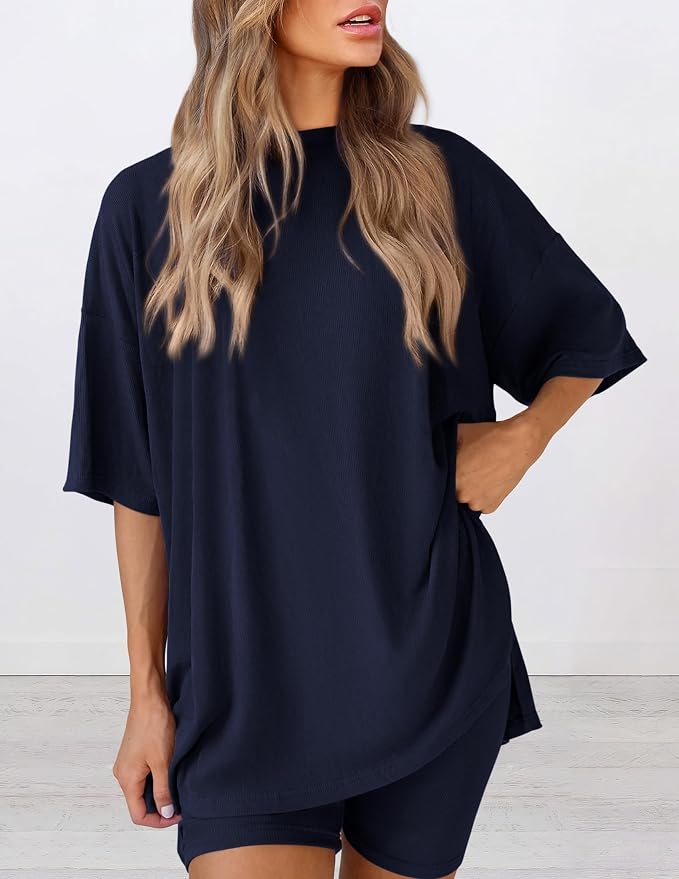 PRETTYGARDEN Women 2 Piece Lounge Set 2026 Summer Casual Oversized Shirts Biker Shorts Matching Airport Travel Outfit Clothes - Image 4