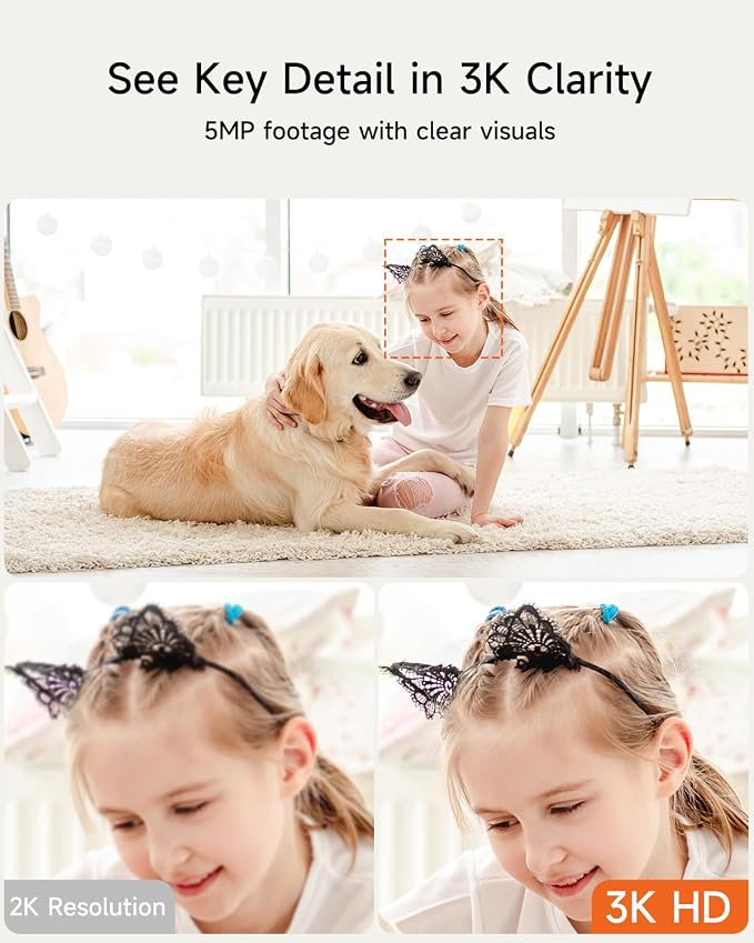 Smart 3K Indoor Dome Security Camera with AI Human/Pet/Facial Detection, 360° Pan-Tilt Coverage, 2-Way Audio, 2.4GHz 5GHz Dual-Band Wi-Fi - Includes 64GB SD Card & No Subscription Needed - Image 2