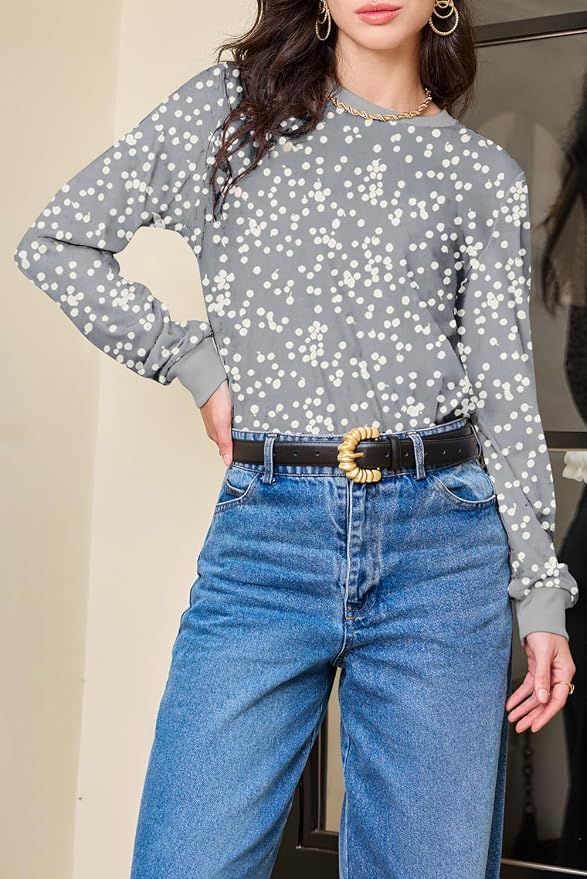 EVALESS Womens Crewneck Long Sleeve Tops Casual Polka Dots Tops Fall 2026 Tshirts Shirts - Image 5