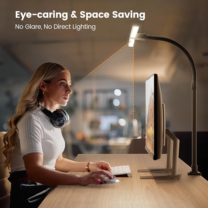 LED Desk Lamp for Home Office, 24W Computer Desk Light with Remote Control, Bright Table Lamp with Clamp Dimmable Tall Desktop Lighting with Bendable Gooseneck, Double Head, Black - Image 6