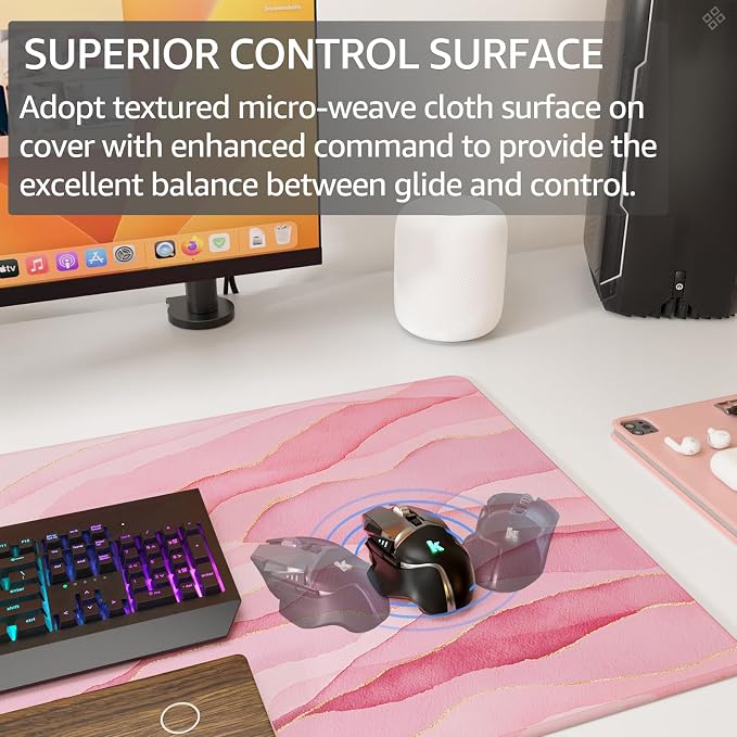 KTRIO Large Gaming Mouse Pad, Desk Mat, 31.5 x 15.7 in, Pink Glow, XXL | Smooth Micro-Weave Surface, Artistic Pattern Design, Non-Slip Rubber Base, Durable Stitched Edges, Office & Home Use - Image 2