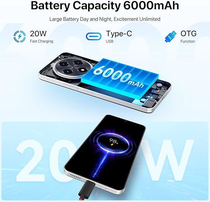UMIDIGI G100 Unlocked Cell Phone Android 14, 6.9" HD+ 120Hz,Octa-core 12GB +128GB Expand 1TB,GPS Unlocked Smartphone,6000mAh,50MP Triple Camera,Dual 4G LTE Phone, NFC,AI Face Unlock,OTG,White - Image 3