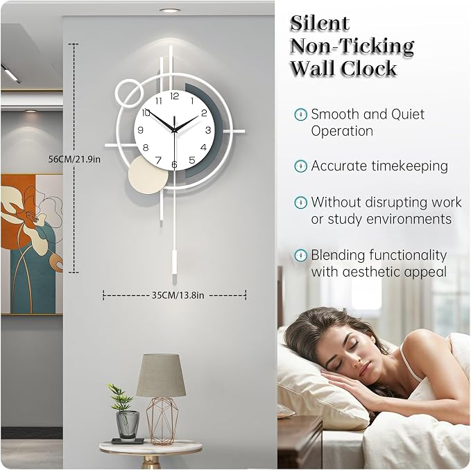 Decorative Wall Clock Silent Battery Operated Large Modern Wall Clock for Living Room Decor White Pendulum Clock for Bedroom, Office, Kitchen, Dining Room, Farmhouse, Indoor - Image 4