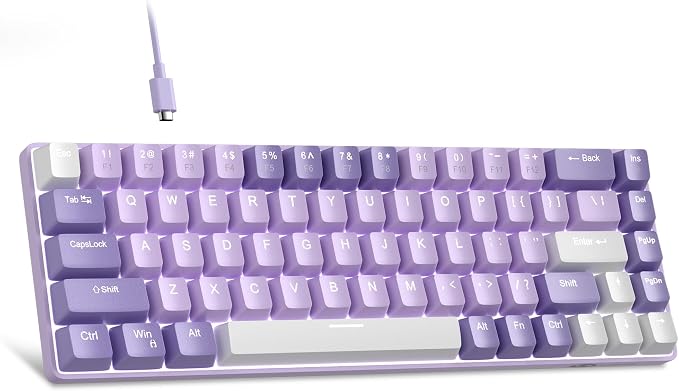 MageGee Portable 60% Mechanical Gaming Keyboard, MK-Box LED White Backlit Compact 68 Keys Mini Wired Office Keyboard with Red Switch for Windows Laptop PC Mac - Violets by MageGee