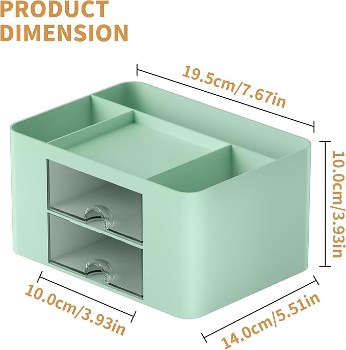 Marbrasse Pen Organizer with 2 Drawer, Multi-Functional Pencil Holder for Desk, Desk Organizers and Accessories with 5 Compartments + Drawer for Office Art Supplies (Green) - Image 4