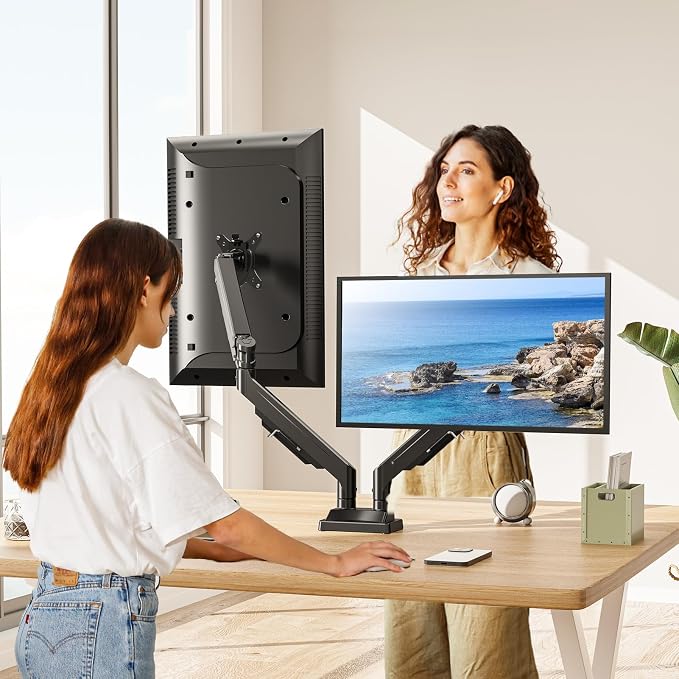 MOUNT PRO Dual Monitor Stand for Two Screens up to 43 Inch, Heavy Duty Ultrawide Double Monitor Arm Holds up to 33lbs Each, Premium Adjustable Computer Monitor Mount for 2 Monitors, VESA Desk Mount - Image 5