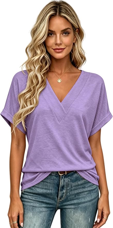 T Shirts Short Sleeve V Neck Tees Womens Tops Beach Vacation Fashion Clothes 2026 Casual Summer Spring Fall Outfits - Image 2