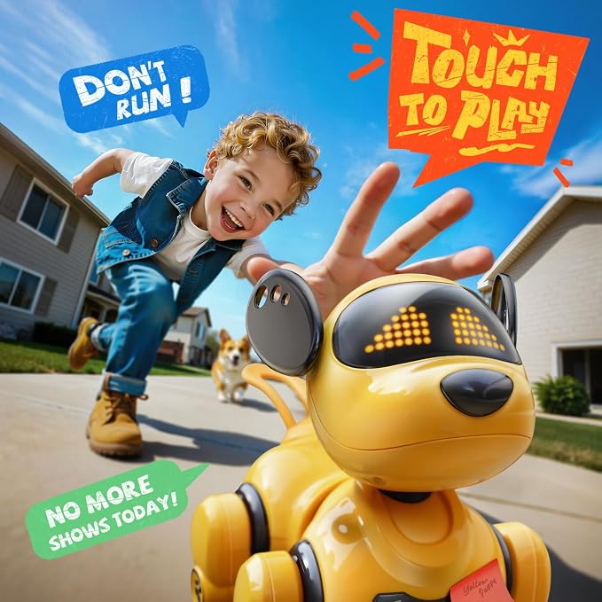 Ruko 18011 Smart Robot Dog Toy with Gesture & Remote Control, Yellow | Durable Interactive Touch Sensor Puppy with LED Expressions, Perfect for Home Play, Ideal Birthday Gift for Kids Ages 3-8 - Image 2