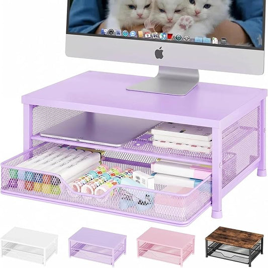 OPNICE Computer Monitor Stand Riser, Desk Organizer with Drawer, Printer & Laptop Stand, Office Desk Accessories & Workspace Desktop Organizers Storage for Office Supplies(Purple) by OPNICE