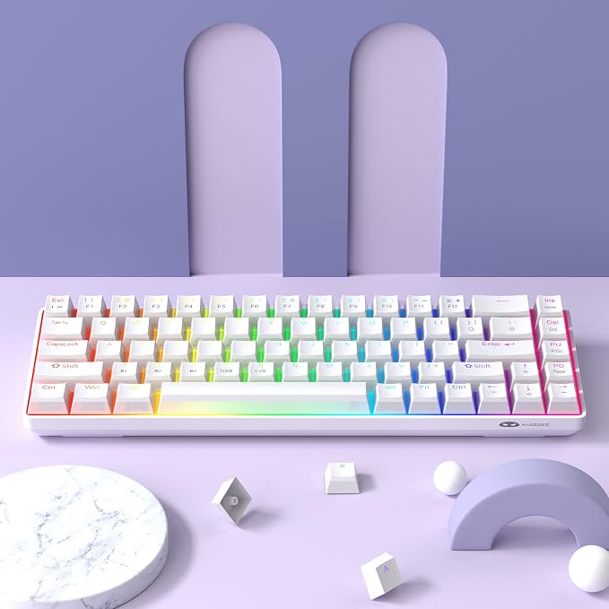 MageGee Portable 60% Mechanical Gaming Keyboard, Red Switch, PBT Pudding Keycaps RGB Backlit Compact 68 Keys Mini Wired Office Keyboard for Windows Laptop PC - White - Image 7