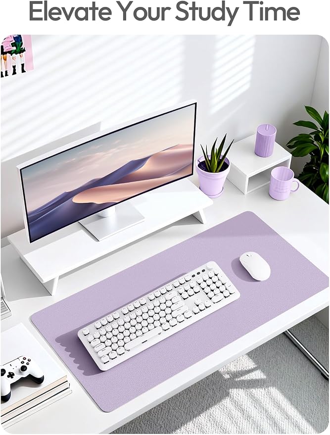 YSAGi PU Leather Desk Pad Protector – Non-Slip Waterproof Desk Mat for Office & Home, Easy Clean Large Mouse Pad & Laptop Writing Blotter 23.6"x13.8" Light Purple - Image 6