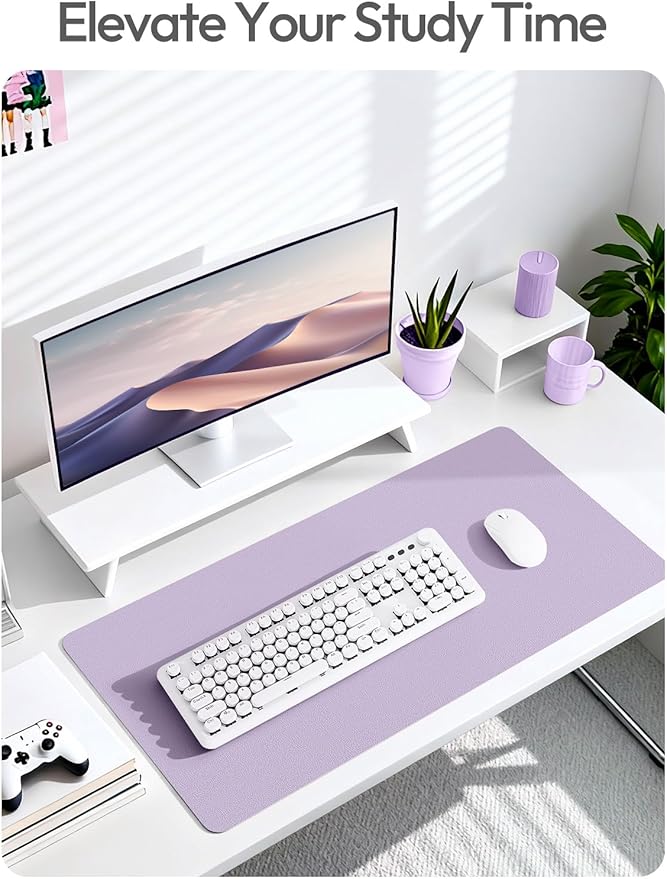 YSAGi Leather Desk Protector, Office Mat, Large Mouse Mat, Non-Slip PU Leather Blotter, Laptop Desk Mat, Waterproof Writing Pad for Office and Home(Light Purple, 63" x 24") - Image 7