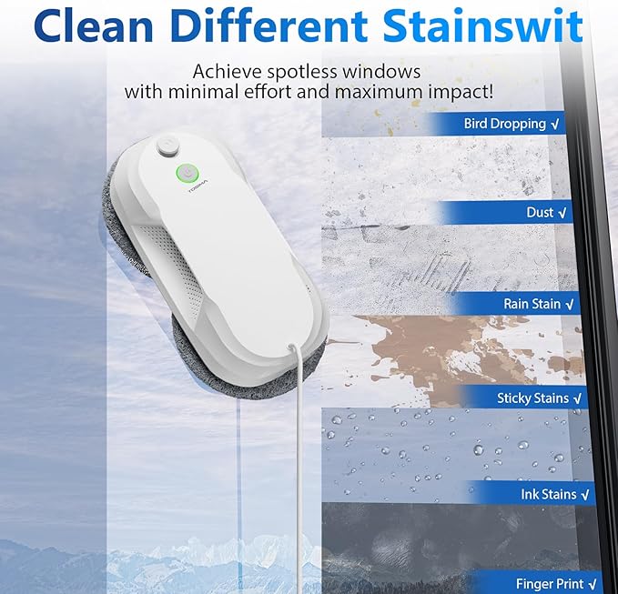 Tosima W5 Window Cleaning Robot, 6400Pa Max Adaptive Suction, Auto-Spray Smart Window Cleaner with Triple Safety System, Intelligent Navigation, Remote Control, for All Smooth Surfaces, White - Image 6