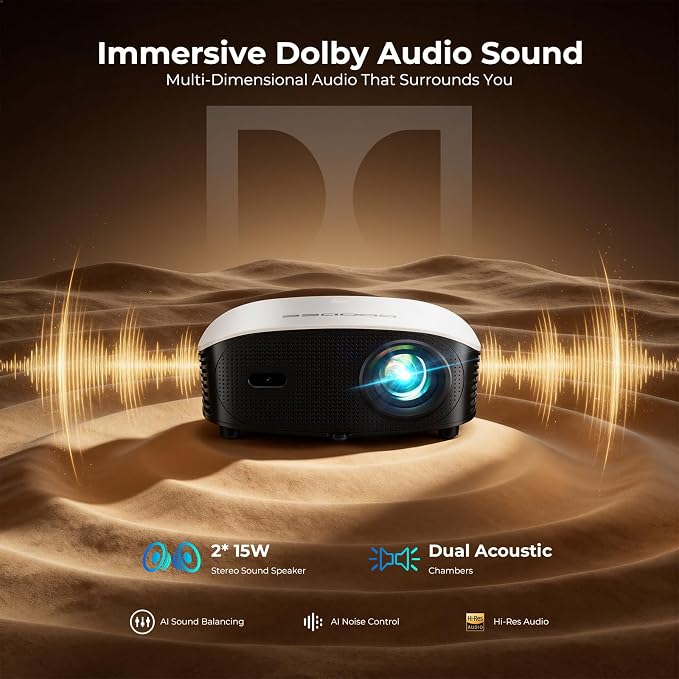 GooDee AI Smart Mini Projector with WiFi and Bluetooth - FHD 4K Support, Compatible with Netflix/YouTube, Auto Focus & Keystone, Dolby Audio Movie Projector for Outdoor Movie Night & Bedroom Theater - Image 6