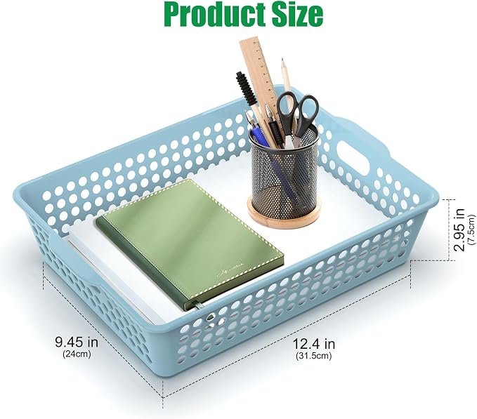 QRRICA 6 Pack Plastic Classroom Storage Baskets, Paper Trays for Classroom Organization & Turn in Trays for Teachers, Students, Desk Organizer Bin 13.8x10.6x3.1 Inch (Morandi) - Image 2