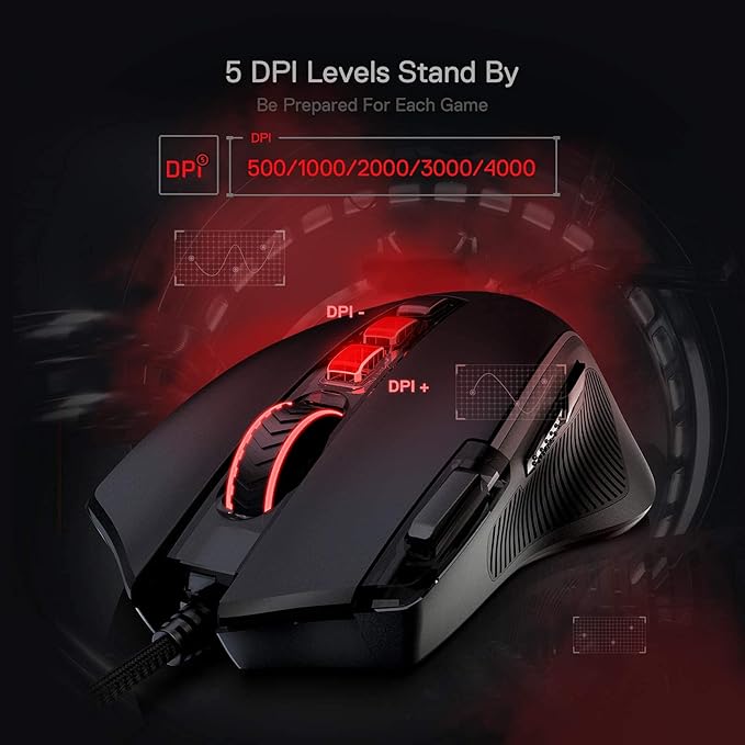 Redragon M612 Wired RGB Optical Gaming Mouse 8000 DPI Remapping Keys | Stable Lag-Free Connection, Redefine Keybinding Macro, Vibing Backlight, Ergonomic Grip Body Comfort - Image 6