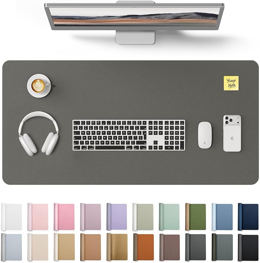 YSAGi Leather Desk Protector, Office Mat, Large Mouse Mat, Non-Slip PU Leather Blotter, Laptop Desk Pad, Waterproof Writing Pad for Office and Home (Dark Grey, 35.4" x 17") by YSAGi