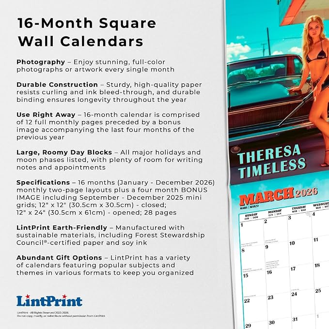 Hot Chicks Cold Steel | 2026 12 x 24 Inch (Hanging) Monthly Square Wall Calendar | LintPrint | Women Weapons - Image 6