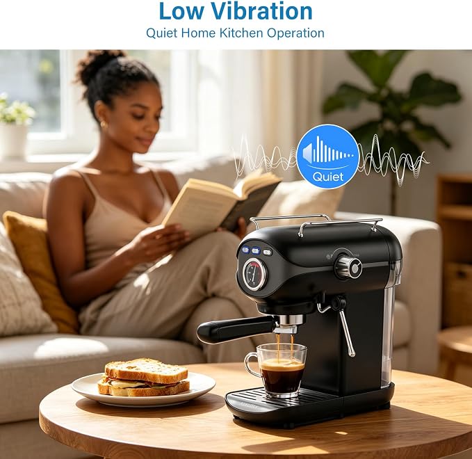 XIXUBX Espresso Machine, Compact Espresso Maker with Milk Frother | 20-Bar Pump, PID Control, Low Vibration Coffee Maker, for Small Kitchen, Home, Brews Latte, Cappuccino - Image 6