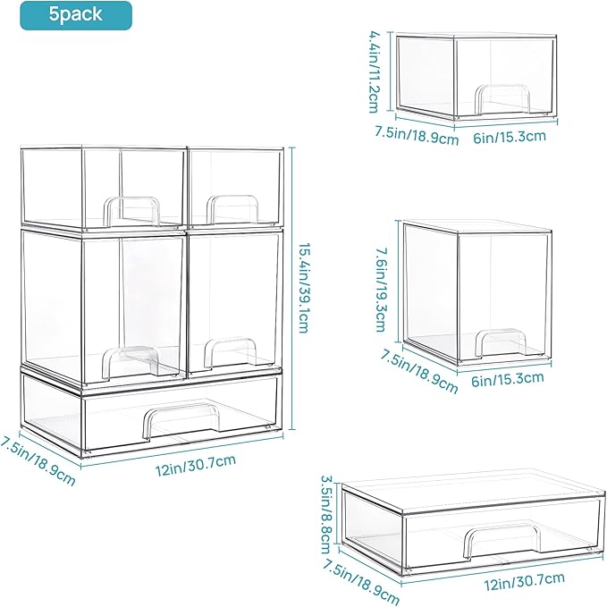 Vtopmart Stackable Storage Drawers Set of 8, Clear Plastic Organizer Bins for Bathroom Supplies,Ideal for Cabinet,Pantry,Laundry Room Organization - Image 3