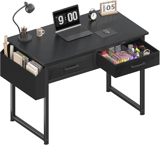 DLisiting Small Desk with Fabric Drawers for Bedroom, 32 Inch Gaming Desk with 2 Drawers for Small Space, Study Writing Table PC Desks, Black by Unknown