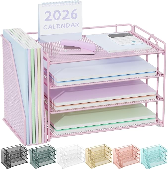 Spacrea Desk Organizers and Accessories, Paper Organizer for Desk with File organizer, Desk Accessories & Workspace Organizers for Office Supplies (Pink) by Spacrea