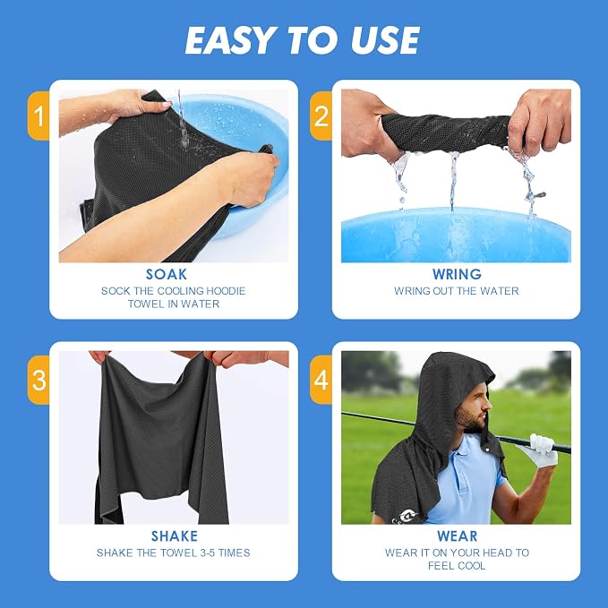 CSITE 3 Pack Cooling Hoodie Towels for Neck and Face, UPF 50 Sun Protection & Instant Cooling, Ice Towels for Hot Weather, Soft Breathable Towel for Sport, Work Out, Gym, Camping & More Activities - Image 3